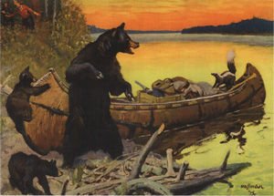 [bears versus skunk in canoe]